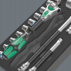 Zestaw narzędzi Wera Wera 9721 foam tray 8000 B Zyklop ratchet 3/8" set 1, 23 pieces, tool set (black/grey, ratchet and socket set, in foam tray for workshop trolley) 8