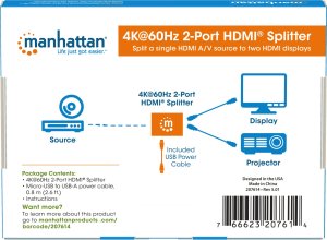 Manhattan MANHATTAN 4K@60Hz 2-Port HDMI-Splitter mit Downscaling 18G 12