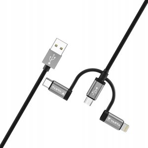 Kabel USB Varta USB-A - USB-C + microUSB + Lightning 2 m Czarno-srebrny (57937101111) 3