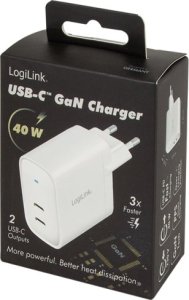 Ładowarka LogiLink Logilink Steckdosenadapter, 2x USB-C, GaN, 40W 8
