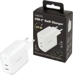Ładowarka LogiLink Logilink Steckdosenadapter, 2x USB-C, GaN, 40W 9