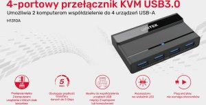 Przełącznik Unitek UNITEK PRZEŁĄCZNIK KVM 4X USB-A 5GBPS, AKTYWNY 2