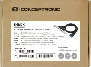 HUB USB Conceptronic Slotowa blacha 19 Pin Dual 2x USB-A 3.0 Ports sw 3