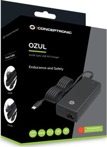 Ładowarka Conceptronic CONCEPTRONIC Ladegerät 1Port 100W GaN,USB-C   UK Stecker  sw 5
