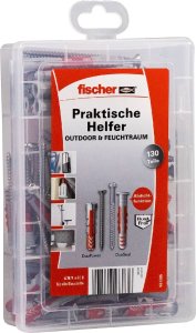 Fischer fischer practical helpers for outdoor and wet rooms, stainless steel, dowels (light grey/red, 130 pieces) 1