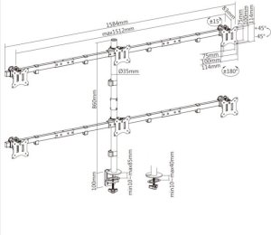 Equip Uchwyt biurkowy na 6 monitorów 17" - 32" (650160) 5