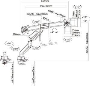 Equip Uchwyt biurkowy na 2 monitory 17" - 32" (650161) 6