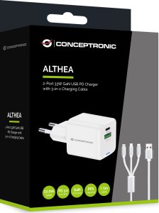 Ładowarka Conceptronic CONCEPTRONIC Ladegerät 2Port  33W,1xUSB-C,1xUSB-A +3-in-1 sw 4