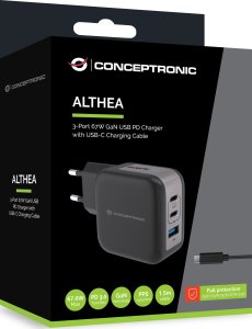Ładowarka Conceptronic CONCEPTRONIC Ladegerät 3Port  67W,2xUSB-C,1xUSB-A   1.5m  sw 3