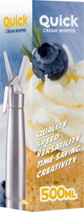 Art SATURATOR DO BITEJ ŚMIETANY- QUICK CREAM WHIPPER KA-01 A SREBRNY 0,5 LITRA NA NABOJE N2O 2