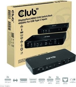 Club 3D Club3D KVM Switch 4K60Hz 2x USB-C> HDMI/DP/3xUSB/2xUSB-C/LAN retail 1