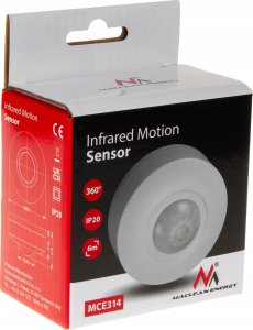 Maclean Czujnik ruchu PIR Maclean, zasięg 6m, sufitowy, max. obciążenie 1200W, IP20, MCE314 W 3