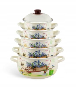 Edenberg Garnki Edenberg EB 1876 zest. 10 cz. emaliowane kwiaty w taczce 2