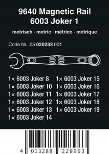 Zestaw narzędzi Wera Wera 9640 magnetic strip 6003 Joker 1, 11 pieces, wrench (combination wrench set) 6