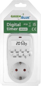 GreenBlue Włącznik czasowy - timer cyfrowy GreenBlue,  max. obciążenie 16A, IP20, GB362 F 3