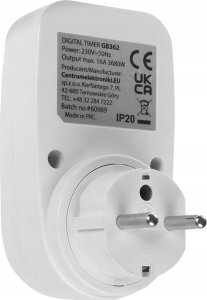 GreenBlue Włącznik czasowy - timer cyfrowy GreenBlue,  max. obciążenie 16A, IP20, GB362 E 5