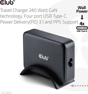 Ładowarka Club 3D Club3D Ladegerät   4xUSB Typ C               PD 240W, GaN retail 3