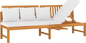 vidaXL Leżanka z kremową poduszką, 200x60x75 cm, lite drewno akacjowe 2
