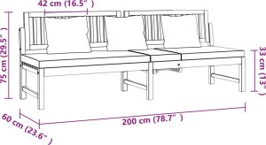 vidaXL Leżanka z kremową poduszką, 200x60x75 cm, lite drewno akacjowe 8