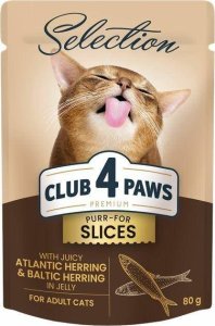 Club 4 Paws Club4Ł Kot Saszetka 80g Paski Śledź w Galaretce 1