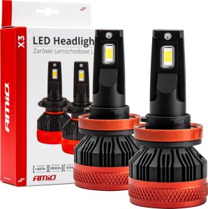 AMiO Żarówki samochodowe led seria x3 h8 h9 h11 h16 6500k canbus amio-02981 1