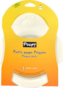 Poupy Głęboki talerzyk pingwinek biały 4m+ POUPY 2