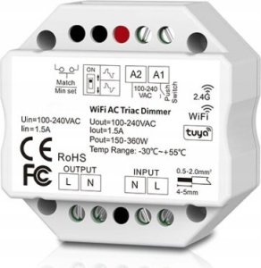 Tuya Ściemniacz 1 obwód WiFi + RF2.4 Seria SD TUYA 1