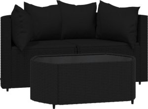 vidaXL 3-cz. zestaw wypoczynkowy do ogrodu, poduszki, czarny rattan PE 2