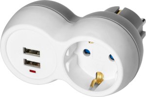 Orno Rozgałęźnik 2P+Z (Schuko) z ładowarką 2xUSB, biało-szary 1