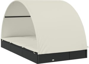 vidaXL 2-os. leżak z półokrągłym daszkiem, czarny, 211x112x140 cm 5