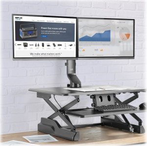 Eaton Tripp Lite Dual-Display Monitor Arm with Desk Clamp and Grommet - Height Adjustable, 17" to 27" Monitors - Befestigungskit - fur 2 LCD-Displays - Stahl - Schwarz - Bildschirmgrosse: 43.2-68.6 cm (17"-27") - Klemmmontage, Tulle, Tischmontage 3