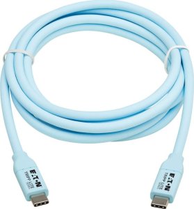 Kabel USB Eaton Tripp Lite Safe-IT USB-C Cable (M/M), Antibacterial, Ultra Flexible, 240W PD Charging, Light Blue, 6 ft. (1.8 m) - USB-Kabel - 24 pin USB-C (M) zu 24 pin USB-C (M) - Thunderbolt 3 / USB 2.0 - 5 A - 1.8 m - geformt, unterstutzt bis zu 240 W 2