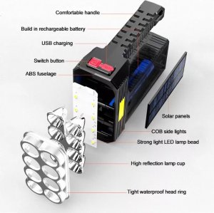 Latarka Tech-Led Latarka solarna przenośna wielofunkcyjna 2 w 1 lampa i szperacz ST11 Latarka solarna przenośna wielofunkcyjna 2 w 1 lampa i szperacz ST11 9