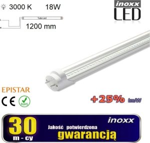 Świetlówka Nvox Świetlówka led 120cm 18w t8 3000k g13 ciepła przezroczysta jednostronna 1