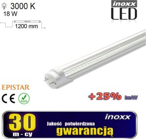 Świetlówka Nvox Świetlówka led 120cm 18w t8 3000k g13 ciepła przezroczysta dwustronna 1