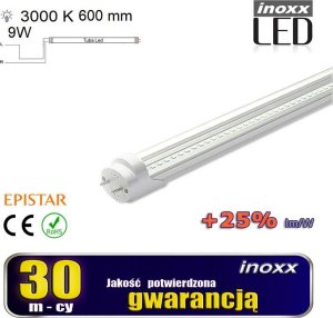 Świetlówka Nvox Świetlówka led 60cm 9w t8 3000k g13 ciepła przezroczysta jednostronna 1