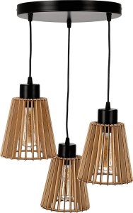 Lampa wisząca Orno DELOS 3P E27, lampa wisząca, max. 3x60W, czarna, drewno, okrągła 1