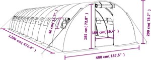 vidaXL Szklarnia ze stalową ramą, biała, 48 m, 12x4x2 m 12