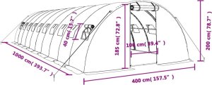 vidaXL Szklarnia ze stalową ramą, biała, 40 m, 10x4x2 m 12