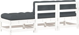 vidaXL 3-cz. zestaw wypoczynkowy do ogrodu, poduszki, biały, drewno 3