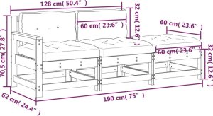 vidaXL 3-cz. zestaw wypoczynkowy do ogrodu, poduszki, biały, drewno 10