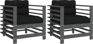 vidaXL Fotele ogrodowe z poduszkami, 2 szt, szare, lite drewno sosnowe 2