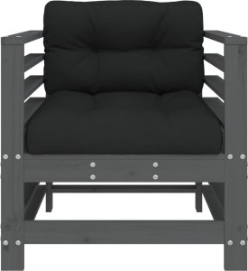 vidaXL Fotele ogrodowe z poduszkami, 2 szt, szare, lite drewno sosnowe 4