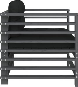 vidaXL Fotele ogrodowe z poduszkami, 2 szt, szare, lite drewno sosnowe 5