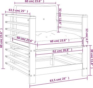 vidaXL Fotele ogrodowe z poduszkami, 2 szt, szare, lite drewno sosnowe 10