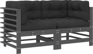 vidaXL Siedziska narożne z poduszkami, 2 szt., szare, drewno sosnowe 2