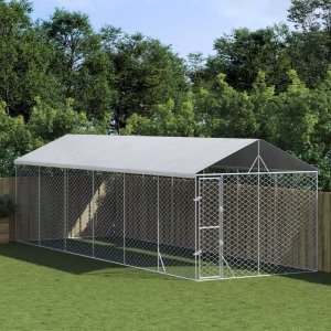 vidaXL Kojec dla psa, z dachem, srebrny, 3x9x2,5 m, stal galwanizowana 1