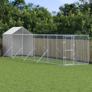 vidaXL Kojec dla psa, z dachem, srebrny, 2x10x2,5m, stal galwanizowana 1