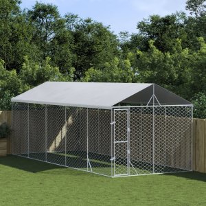 vidaXL Kojec dla psa, z dachem, srebrny, 3x7,5x2,5 m, stal 1