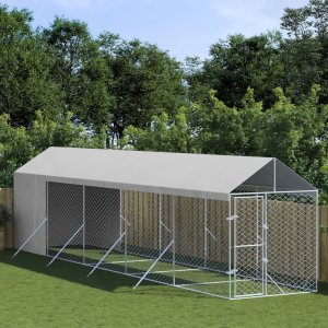 vidaXL Kojec dla psa, z dachem, srebrny, 2x10x2,5m, stal galwanizowana 1